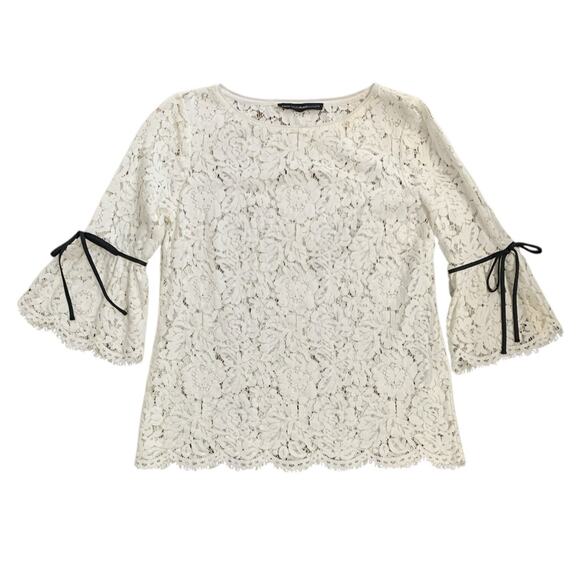 WHBM Allover Sheer Lace Blouse Bell Sleeves in White Size XS - Picture 2 of 5